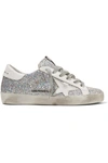 GOLDEN GOOSE SUPERSTAR DISTRESSED GLITTERED LEATHER SNEAKERS