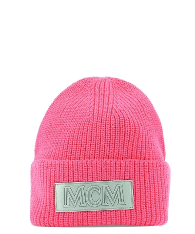 Mcm Logo Patch Beanie In Pink