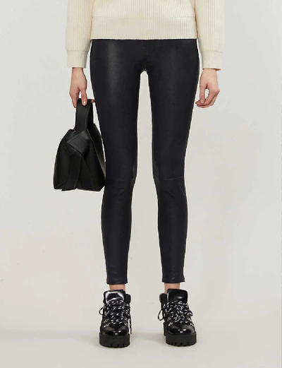Frame Le High Skinny Cropped High-rise Leather Jeans In Moonlight