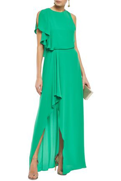 Halston Heritage Draped Crepe De Chine Gown In Jade