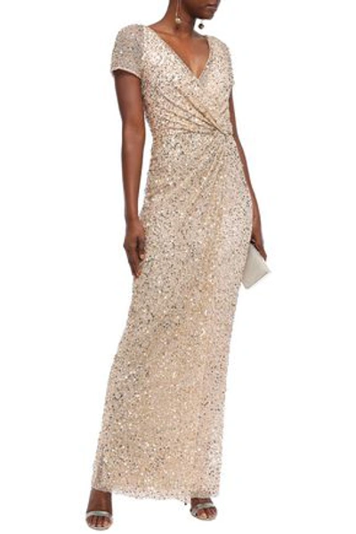 Jenny Packham Twist-front Sequined Tulle Gown In Gold