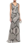 ROBERTO CAVALLI SNAKE-PRINT SEQUINED TULLE GOWN,3074457345629995192