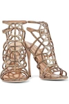 SERGIO ROSSI LASER-CUT GLITTERED METALLIC TEXTURED-LEATHER SANDALS,3074457345621395013