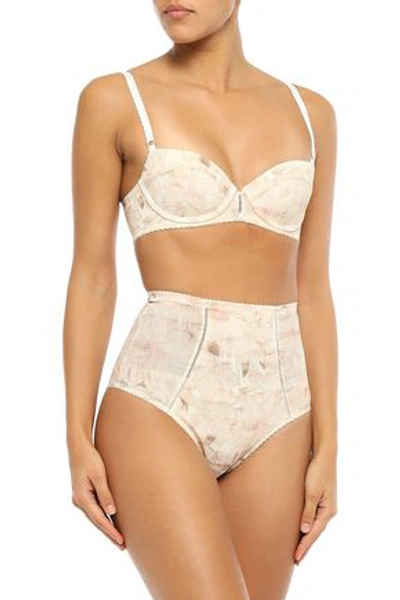 Stella Mccartney Juliet Skipping Floral-print Stretch-mesh High-rise Briefs In Beige