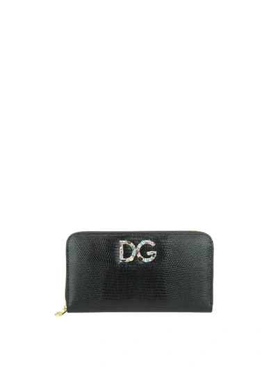 Dolce & Gabbana Zip Around Leather Wallet In Black