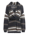 BRUNELLO CUCINELLI STRIPED WOOL AND MOHAIR BELTED CARDIGAN