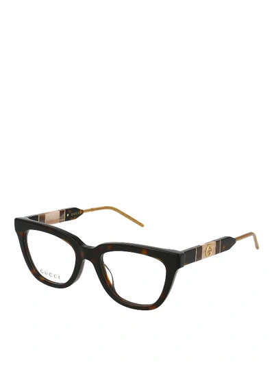 Gucci Gg Logo Havana Acetate Optical Glasses In Dark Brown