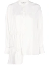 Tibi Patchwork Shirred Satin Tunic Top In White