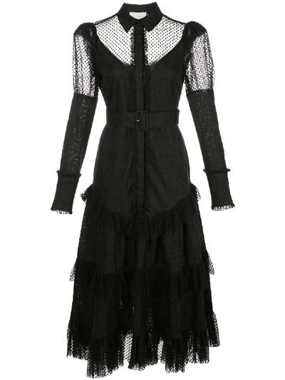 Alexis Evarra Tiered Ruffle-trim Cotton Midi Dress In Black