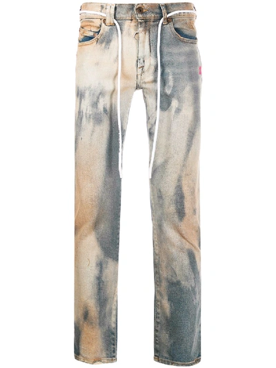 Off-white Bleached Effect Distressed Skinny Jeans In Blue