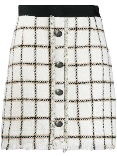 Pinko Straight Fit Checked Tweed Skirt In White