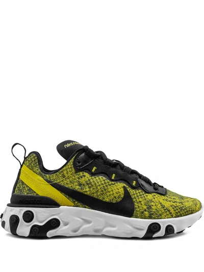 Nike React Element 55 Snake-print Mesh, Faux Leather And Felt Trainers In Speed Yellow,white,black