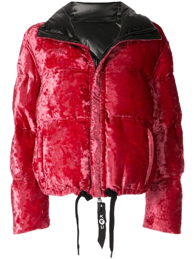 Kru Reversible Velvet Down Jacket In Red