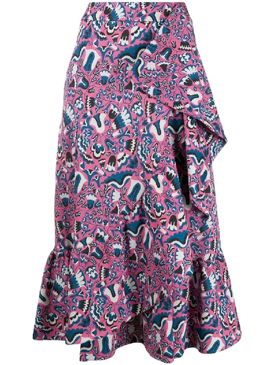 La Doublej Jazzy Ruffled Midi Skirt In Tulipani Rosa