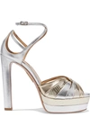 AQUAZZURA LA DI DA 130 TWO-TONE METALLIC LEATHER PLATFORM SANDALS