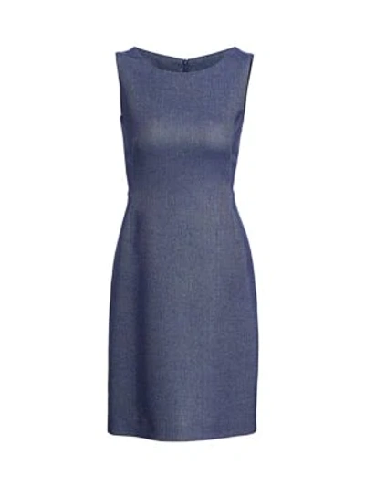 Akris Sleeveless Chambray Piqué Sheath Dress In Denim