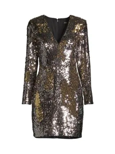 Aidan Mattox Long-sleeve Sequin Cocktail Dress In Silver Gold