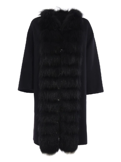 Ermanno Scervino Fur Trimmed Angora And Wool Coat In Black