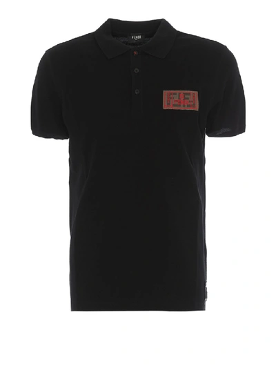 Fendi Ff Logo Cotton Pique Polo Shirt In Black