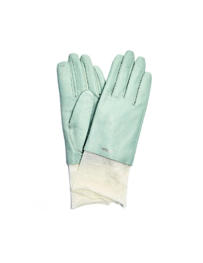 Undercover Light Green Leather Gloves In White