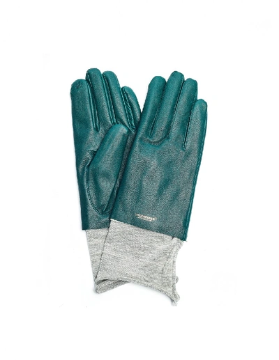 Undercover Dark Green Leather Gloves In Black