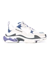 BALENCIAGA WHITE MEN'S PURPLE AND NAVY DETAIL TRIPLE S SNEAKERS,541622 W09OF