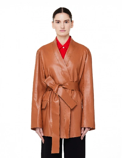 The Row Burnt Ochre Arrot Leather Jacket In Brown