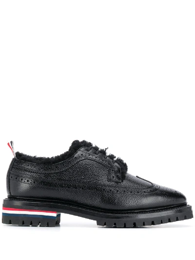 Thom Browne Shearling Lining Longwing Brogues In Black