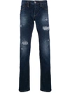 Philipp Plein Thriller Distressed Straight Jeans In Blue