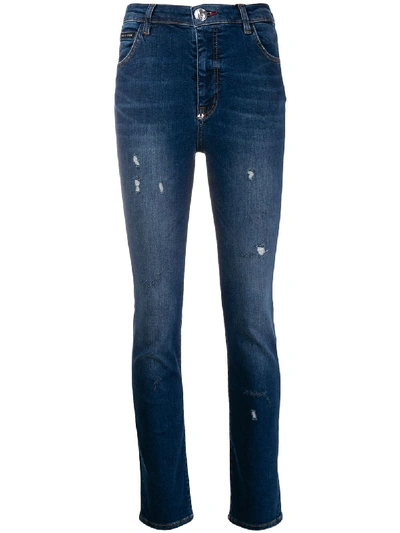 Philipp Plein Skinny-jeans In Distressed-optik In Blue