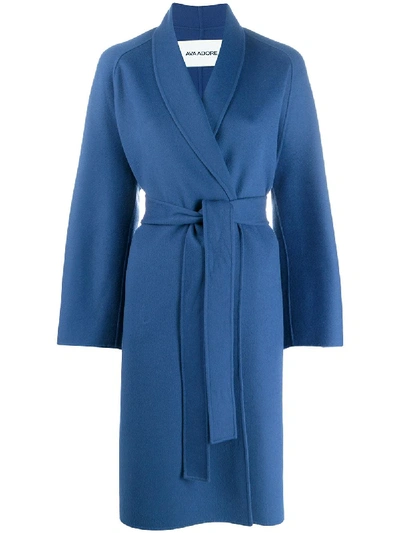 Ava Adore Wrap Front Coat In Blue