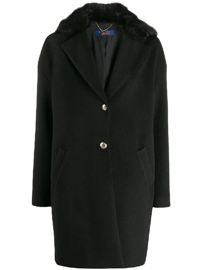 Trussardi Jeans Boxy Fit Button Down Coat In Black
