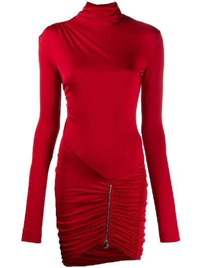Philipp Plein Ruched Mini Dress In Red