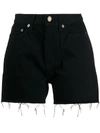 Saint Laurent Raw Hem Denim Shorts In 黑色