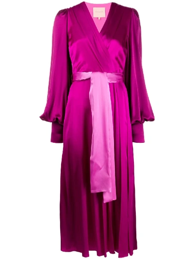 Roksanda Elena Wrap-effect Two-tone Silk-satin Midi Dress In Magenta