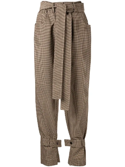 Msgm Checkered Paper Bag Waist Trousers In 棕色