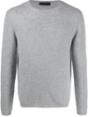 Prada Crewneck Ribbed Sweater Long Sleeves In Blue