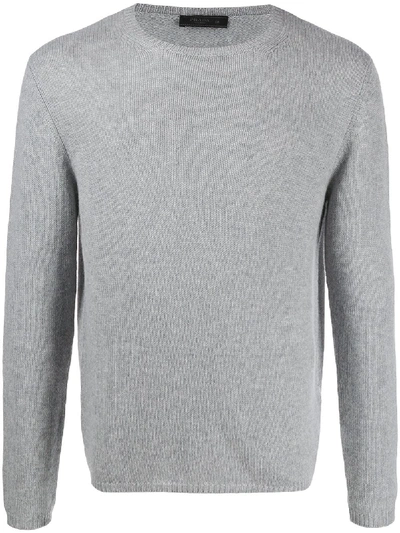 Prada Crewneck Ribbed Sweater Long Sleeves In Blue