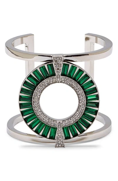 Vince Camuto Baguette Crystal Statement Cuff In Silver/ Emerald