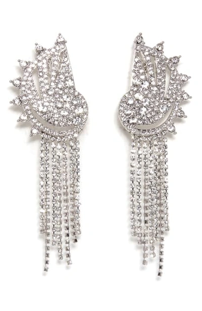 Vince Camuto Crystal Fringe Clip Earrings In Silver