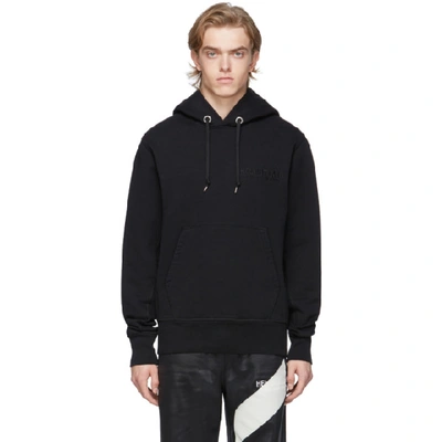 Helmut Lang Logo-embroidered Printed Fleece-back Cotton-jersey Hoodie In Basalt Blck