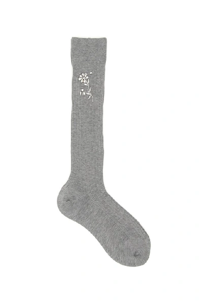 Prada Crystal Embellished Socks In Grey