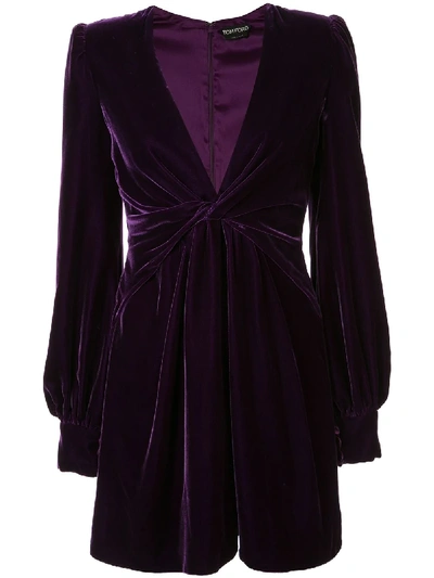 Tom Ford 丝绒旋褶细节短款连衣裙 In Purple