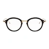 Thom Browne Round Black Shiny Optical Glasses In Black White Gold
