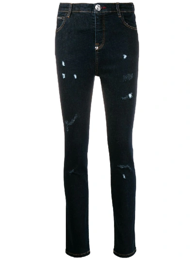 Philipp Plein Skinny Distressed Style Jeans In Blue