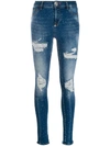 Philipp Plein Crystal Embellished Skinny Jeans In Blue