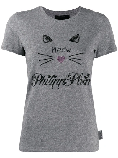 Philipp Plein Crystal Meow T-shirt In Grey