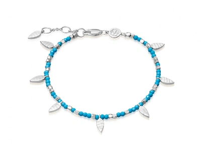 Missoma Silver Turquoise Howlite Beaded Leaf Bracelet In Blue/silver