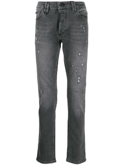 Philipp Plein Distressed Straight-leg Jeans In Grey