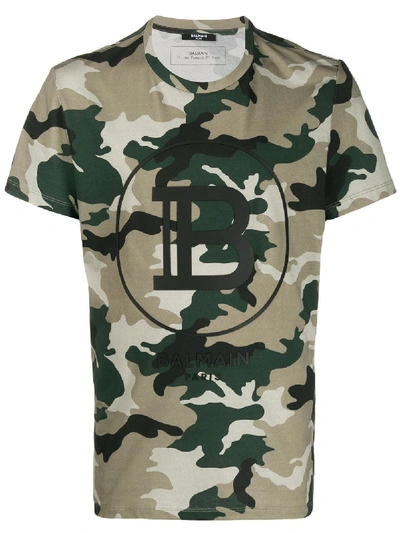 Balmain Printed Camouflage T-shirt In Grey